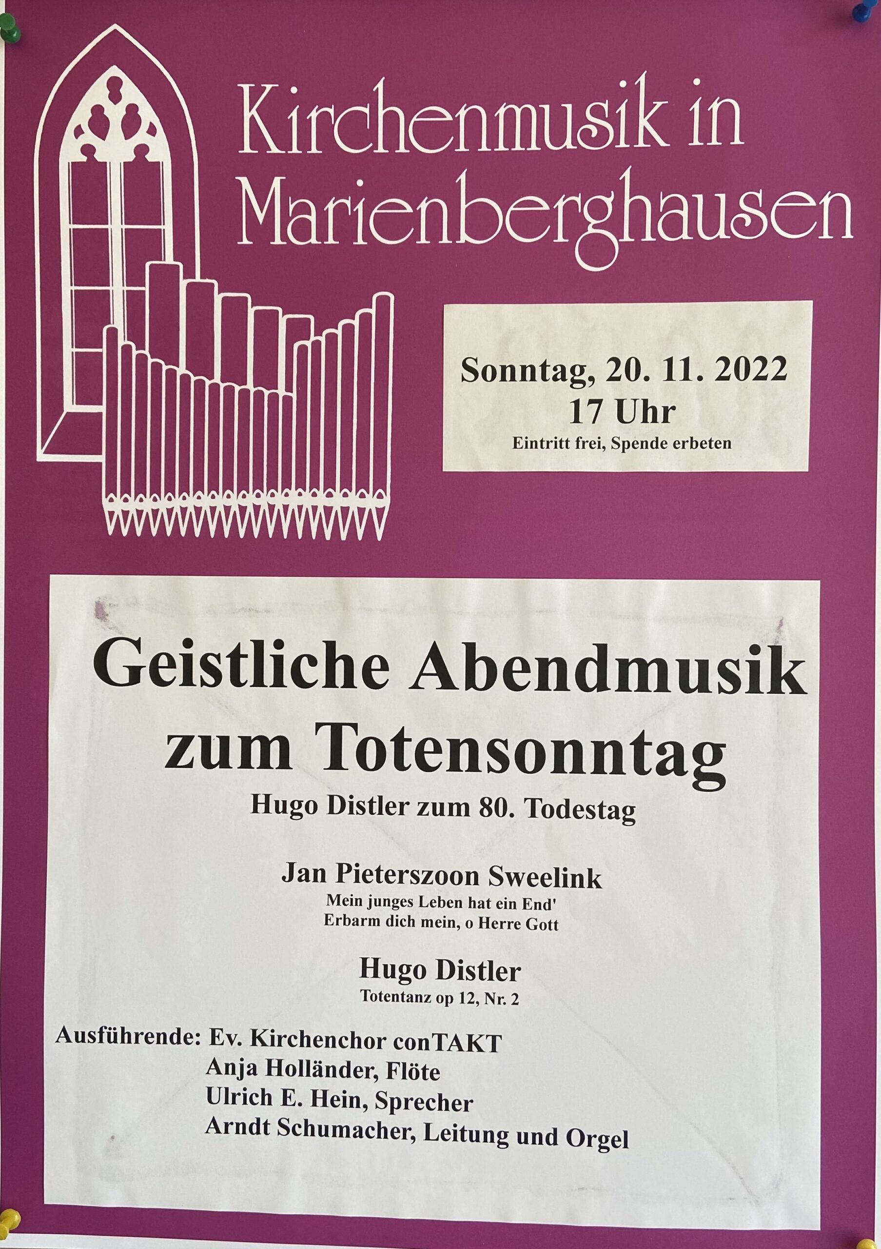 Herzliche Einladung zum Konzert unseres Kirchenchores „conTAKT“  am Totensonntag, 20. November 2022 um 17 Uhr in der Ev. Kirche in Marienberghausen